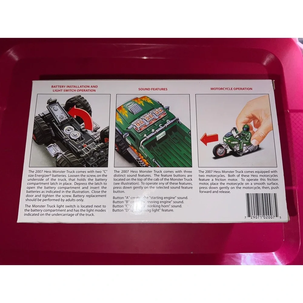 2007 Hess Monster Truck Motorcycles Lights and Sounds Green Toy Collectible New